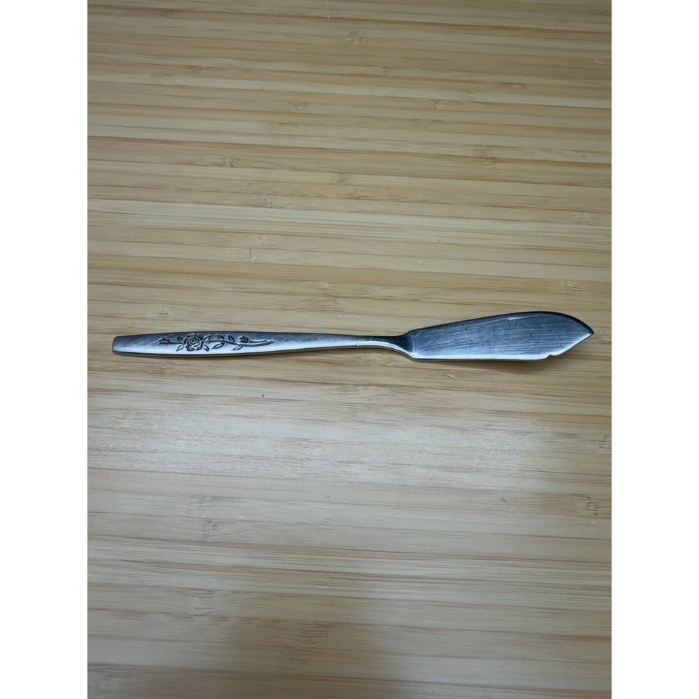 Vintage Utica Stainless Japan Fish Knife Rose Floral Flatware 6.5"